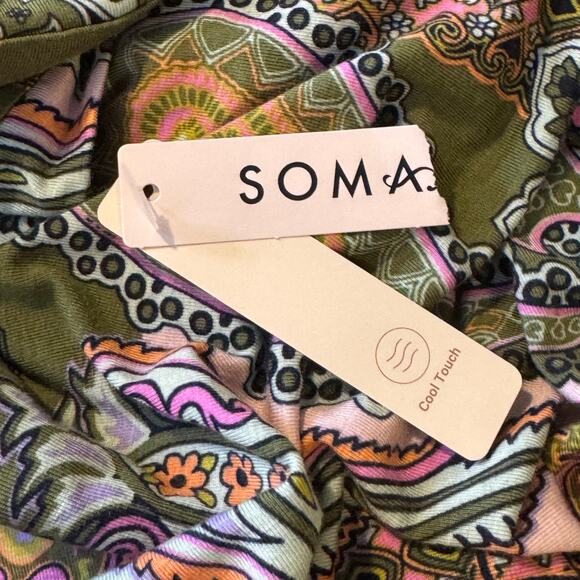 Soma XXL Ornamental Paisley Green Cool Nights Short Sleeve Notch Collar PJ Top - Picture 7 of 9